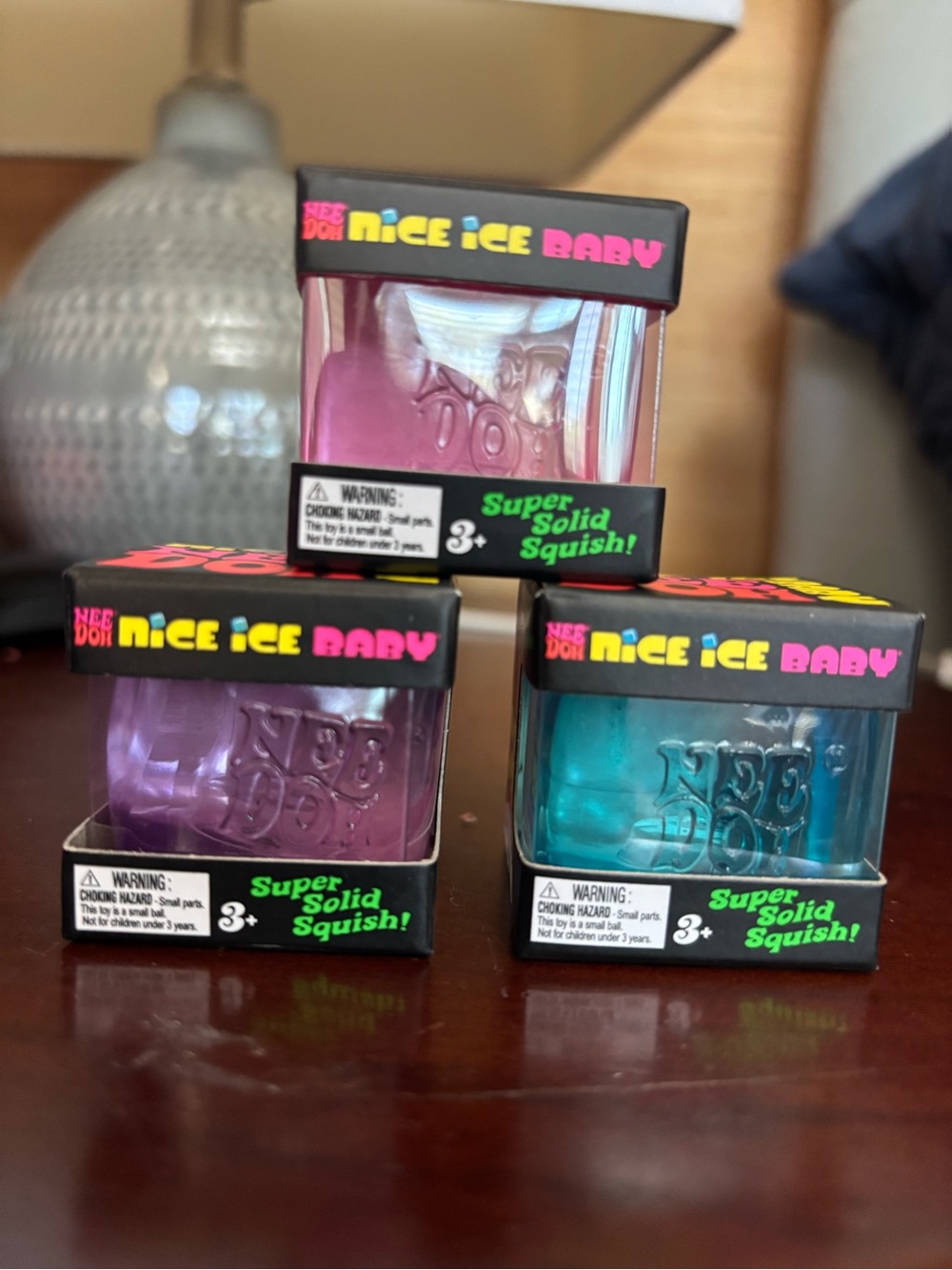 3 Nee Doh Nice Ice Baby Super Solid Squish Trio - Pink, Purple, Blue
